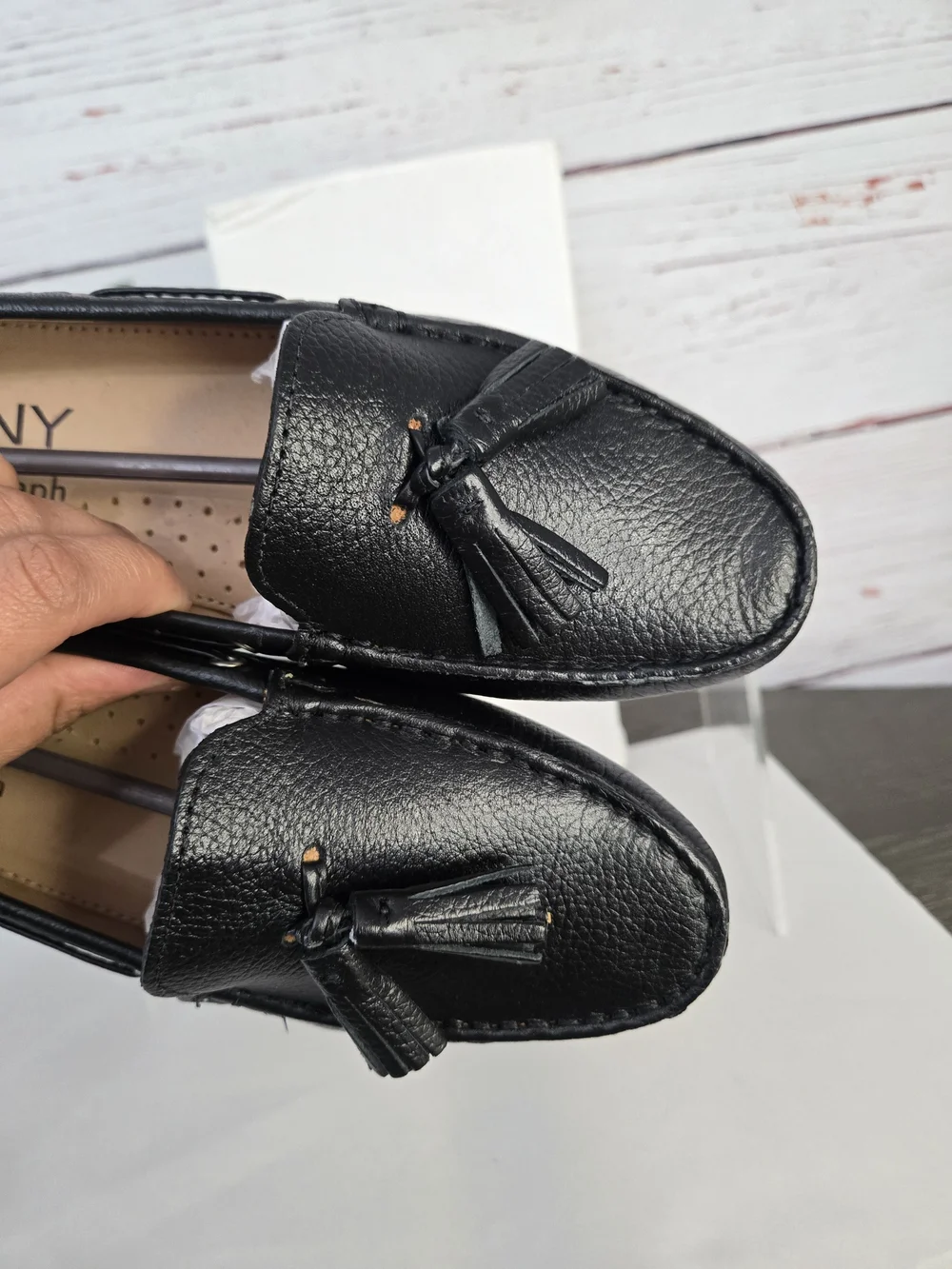 MJNY Marc Joseph Murray Hill Black Grainy Leather Tassel Driving Loafers Size 6